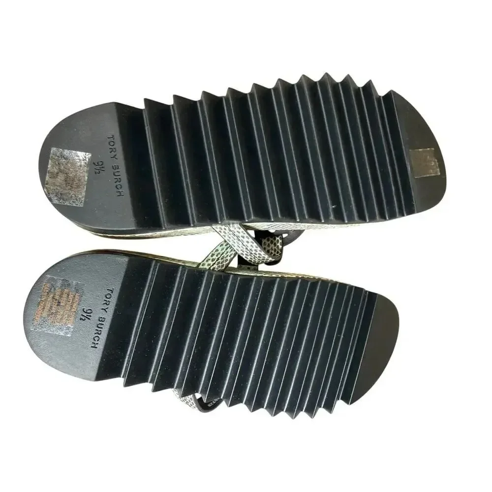 NEW Tory Burch Miller Cloud Lug Sandals Snake Print Leather Thong Slides US 9.5